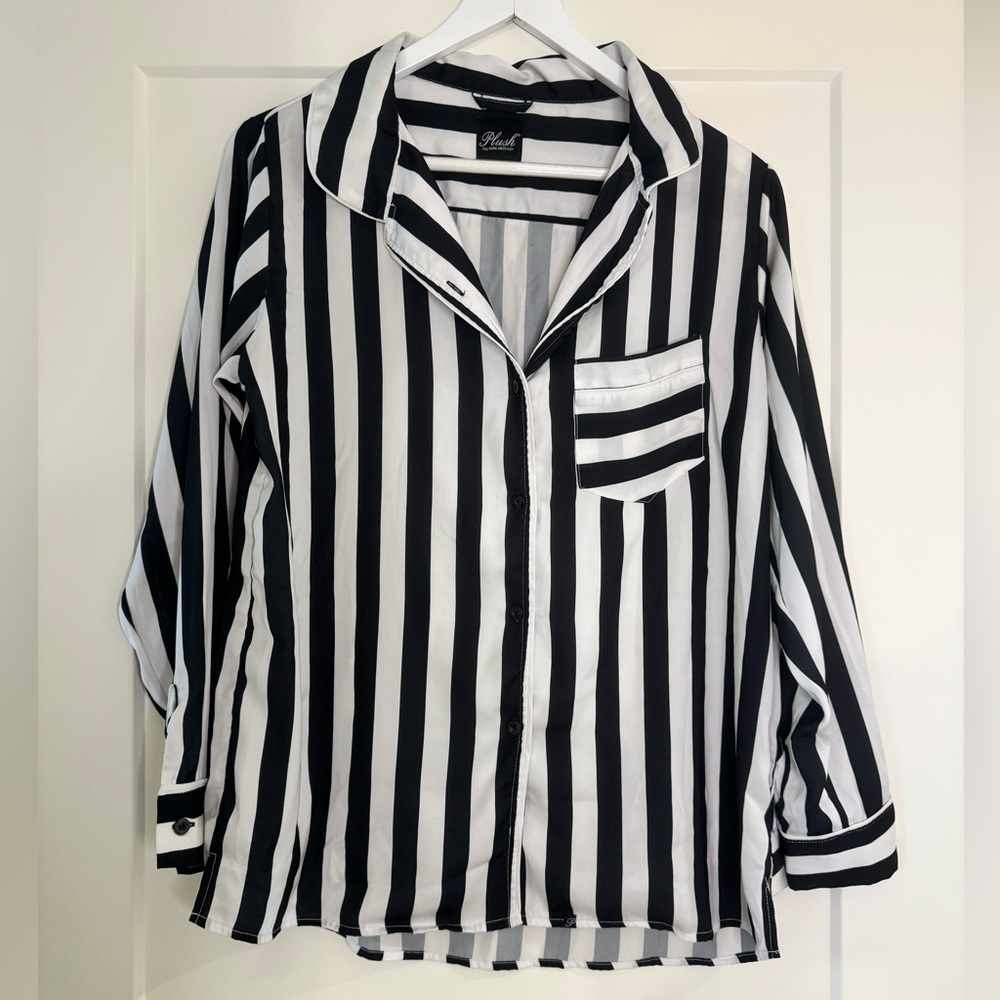 Plush striped long sleeve pajama set